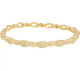 Italian Silver Gold Tone Textured White Topaz Bangle Avg